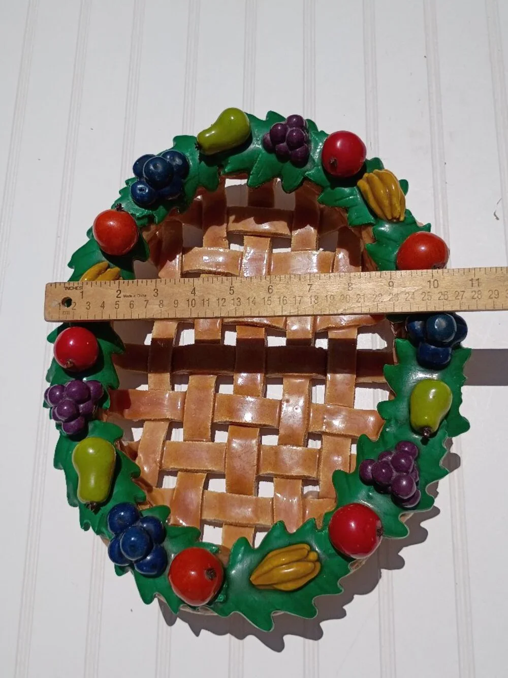 Vintage Salt Bread Dough Fruit Basket Woven Folk Art Centerpiece Bowl Handmade